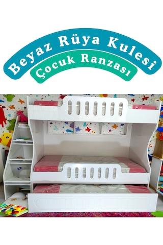 Mdf Beyaz Rüya Kulesi Çocuk Ranzası