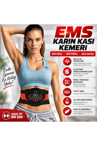 Ems Karın Kası Kemeri 30 Seviye 10 Mod Şarjlı Kas Stimülatörü 40 Cm Uzatma Aparatı