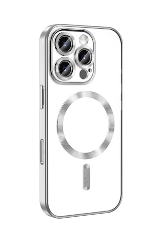 Apple Uyumlu iPhone 16 Pro Max Kılıf Kamera Korumalı Magsafe Wireless Şarj Özellikli Tchs Demre Kapak - Gümüş Gümüş