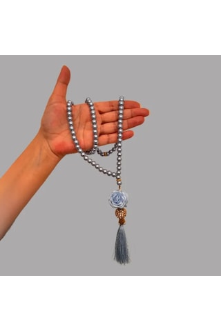 Uretti - Gül 4612 - El Yapımı Püsküllü İnci Tesbih 99'lu - Açık Mavi Açık Mavi