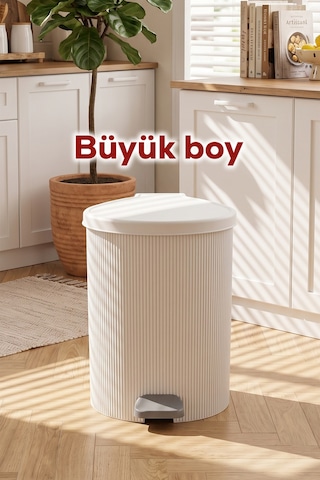 Porsima 0709-1 Stil 3lü Yuvarlak Pedallı İçi Kovalı Çöp Kovası Seti - Banyo Mutfak Çöp Kovası Takımı Beyaz