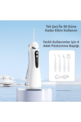 Valkyrie Şarj Edilebilir Diş Protez Bakım Ağız Duşu 4 Başlıklı Taşınabilir 1. Kalite Beyaz