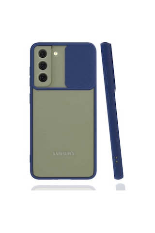 Noktaks - Samsung Galaxy Uyumlu S22 - Kılıf Slayt Sürgülü Arkası Buzlu Lensi Kapak - Lacivert