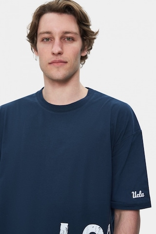Ucla Ignıso Lacivert Bisiklet Yaka Baskılı Oversize Erkek Tshirt Lacivert