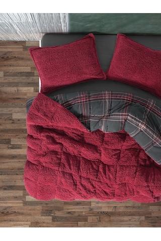 Cozy Home Festive Çift Kişilik Çift Taraflı Peluş Yorgan Noel Kırmızı Kırmızı