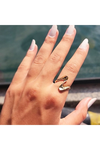 Helezon Tasarım 925 Ayar Gümüş-Taşsız Gümüş Yüzük-Dalgalı Tasarım - 552948793