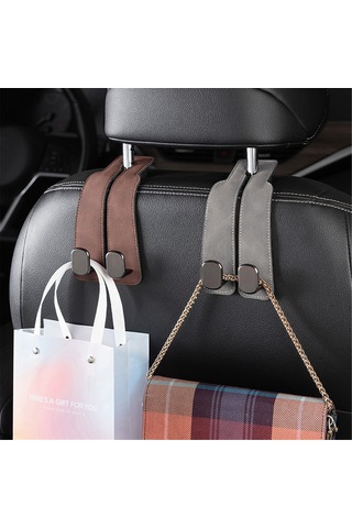 Wezone Araç Sandalye Arkası Çift Metal Kanca - Telefon Tutucu İçin - Deri Kaplama - Organize Edici - 2 Adet Siyah Siyah