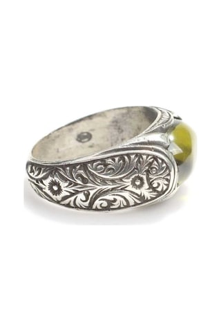 925 Ayar Gümüş Oval Taşlı Peridot Erkek Yüzük - 552866238