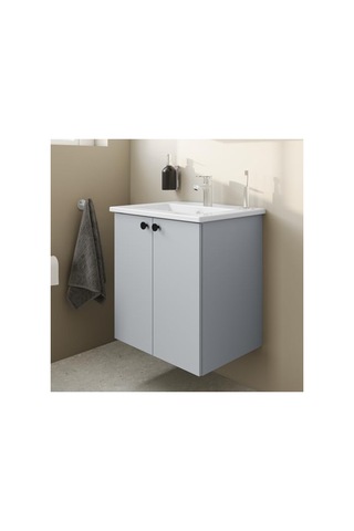 Kapaklı Lavabo Dolabı, Kül Gri, 60 Cm, Modern Tasarım Açık Ceviz