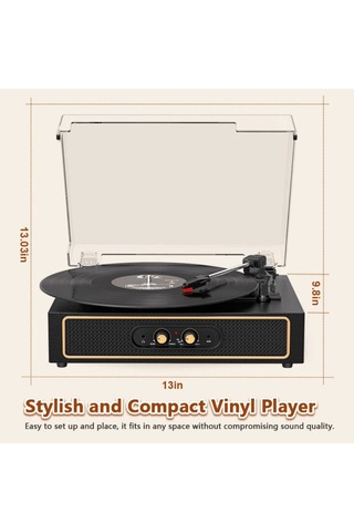 Nostaljik Ahşap Kasa Siyah Pikap Bluetoothlu Bas Ve Tiz Kontrollü 33-45-78 Lik Plaklar