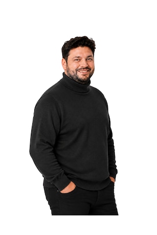 Battalmoda Erkek Büyük Beden Antrasit Tam Balıkçı Pamuklu Kazak 3xl-4xl-5xl-6xl