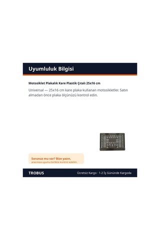 Trobus Motosiklet Plakalık Kare Plastik Çıtalı 25x16 Cm