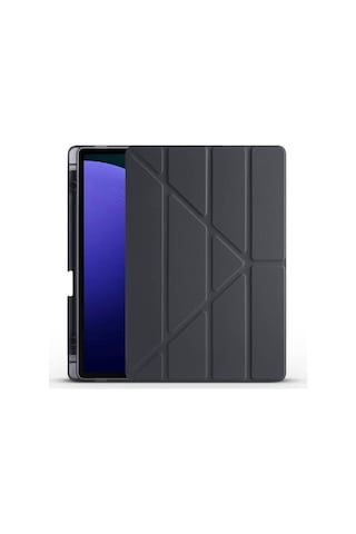 Galaxy Uyumlu Tab S10 Plus Kılıf Zore Tri Folding Kalem Bölmeli Standlı Kılıf - Siyah Kapaklı Kılıf