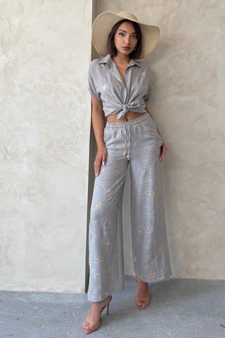 Verymoda Nakışlı Pantolon F1900 Gri Dsn2