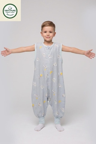 Cantoy Müslin Geniş Askılı Bebek Çocuk Uyku Tulumu %100 Pamuk Natural 0.5 Tog Mavi