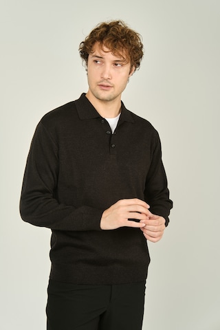 Ateş Triko Erkek Polo Yaka Düğmeli Yün Kazak 6091023 Füme Füme