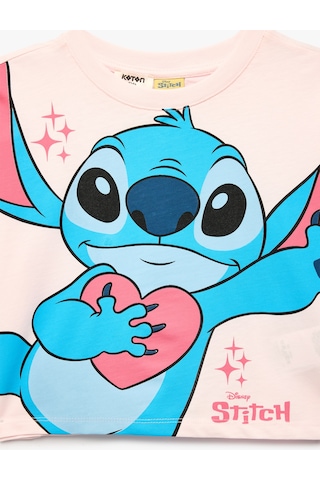 Koton Pamuklu Kısa Kollu Bisiklet Yaka Lisanslı Stitch Baskılı Tişört Pembe 6skg10495ak Gül
