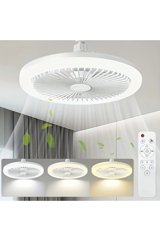 Xuweiwei Beyaz E27 Uzaktan Kumandalı Led Akıllı Tavan Vantilatör Lambası 3 Hız 3 Renk 17 Mod E27
