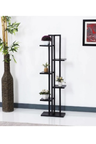 Çiçeklik 6 Bölmeli Raf Metal Çerçeveli Sağlam Siyah