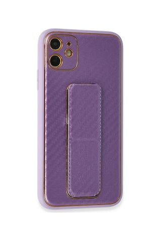 İphone 12 Kılıf Coco Karbon Standlı Kapak - Mor