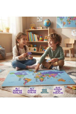 Ahşap Çift Katlı Dünya Haritası Puzzle 50 Parça Eğitici Ve Öğretici Coğrafya Oyunu