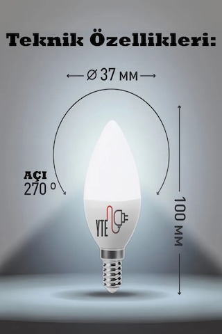 10 Adet Kaliteli Beyaz 7w Mum Led Ampul E14 Duy