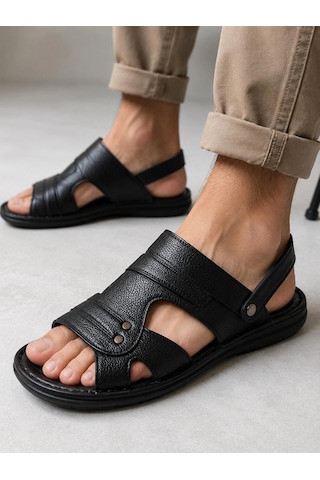 Belix Hakiki Deri Erkek Günlük Siyah Terlik