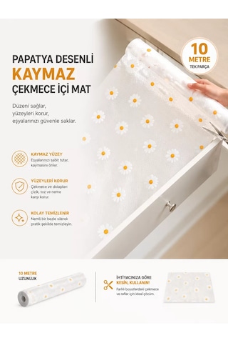 Papatya Desenli Kaymaz Dolap Ve Çekmece İçi Mat 10 Metre Belirtilmemiş