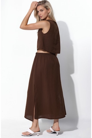 Hiccup Crop Bluz & Yırtmaç Detaylı Etek Müslin İkili Takım Koyu Mocha Kahve