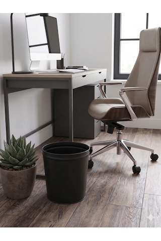 Erofis Metal Çöp Kutusu - Ofis Ve Ev Için Dekoratif Siyah Çöp Kovası