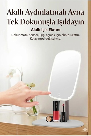Dokunmatik Led Işıklı Makyaj Aynası Dikdörtgen 3 Renk Işık Led Masa Aynası Belirtilmemis