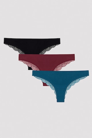 Arka Dantel Detaylı Koyu Ton 3lü Brazilian Külot Çok Renkli