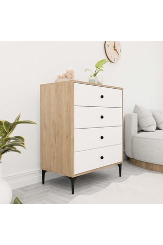 3700 Agata 4 Çekmeceli Ayaklı Şifonyer Sepet - Beyaz