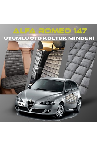 Alfa Romeo 147 Antrasit Renk Tay Tüyü Cepli & Terletmez Sırtlı Oto Koltuk Minder Seti - Koltuk Koruma Kılıfı Ön & Arka Tam Set