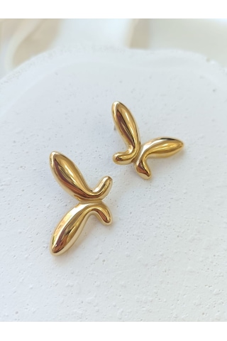 Çelik Kelebek Küpe Altın