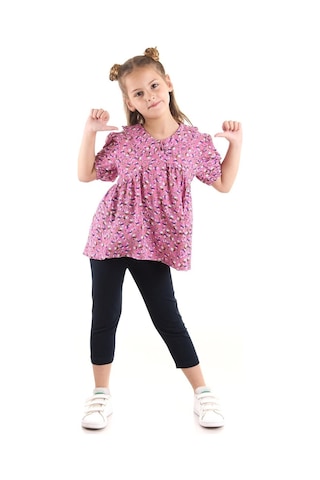 Ahengim Kız Çocuk Takım Vizkon Bluzlu Taytlı Alt Üst Takım Pamuklu Ak2521 Gül Kurusu