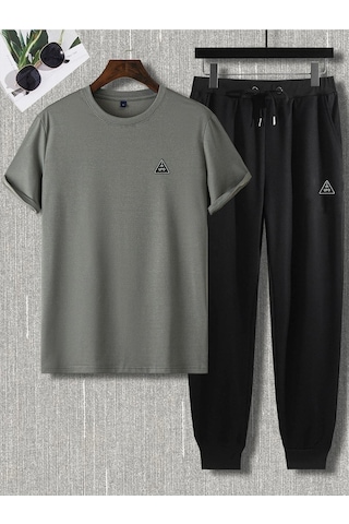 Ufo Logo Füme T-shirt Siyah Eşofman Altı Jogger- Baskı Alt Üst Eşofman Takımı Oversize Bisiklet Yak Füme Siyah