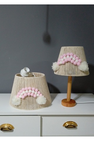 Makrome Avize Çocuk Odası Bebek Odası Abajur Avize Set Ahşap Ayak E27 Duy Ekru