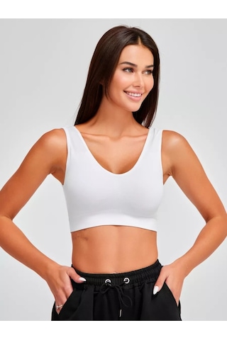 Mistirik Rosella Model Kalın Askılı Extra Sıkılaştırıcı Pedsiz Spor Sütyeni Beyaz Renk101 Beyaz