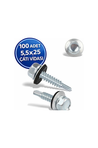Trapez Çatı Vidası 5.5x25 Mm 100 Adet Matkap Uçlu Sac Akıllı Vida Çatı Panel Metal Ağaç 1