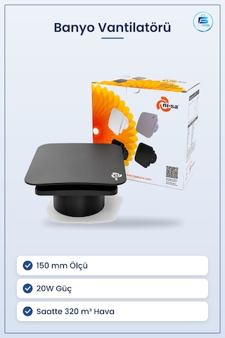 Vantilatör Banyo Tuvalet Havalandırma Aspiratörü 150 Mm 20w M³/h