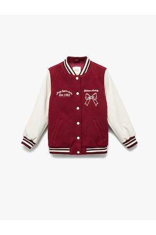 Koton Kurdele İşlemeli Uzun Kollu Bomber Kolej Ceket Bordo 6wkg20005aw