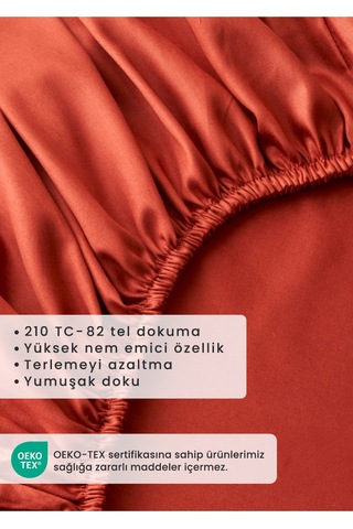 Bella Maison %100 Pamuk Saten Supreme Çift Kişilik Lastikli Çarşaf Kiremit 160x200x35 Cm Kiremit