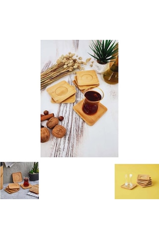 Paras Ticaret 6 Adet Bambu Ahşap Kare Çay Tabağı 6'lı Kare Bardak Altlığı Ebat: 9,7 Cm X 9,7 Cm X 0,8 Cm Ahşap