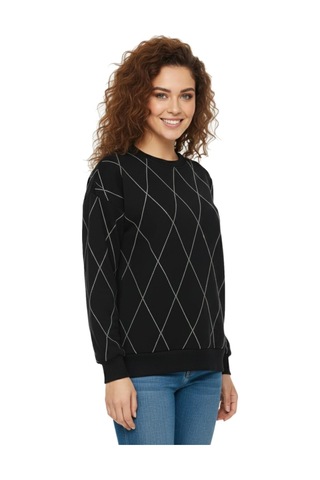 Baglan Kadın Sıfıryaka Sweatshirt Taşlı Bgl-st05060 Siyah