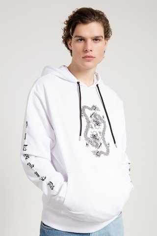 Jahr Marc Dragon Baskılı Beyaz Oversize Erkek Sweatshirt Beyaz
