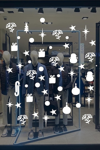 Yılbaşı Vitrin Süsü, Çiçek Ve Yıldız Temalı Hediye Paketi Desenli Cam Duvar Sticker, Yılbaşı Ev Vitrin Stic Çok Renkli