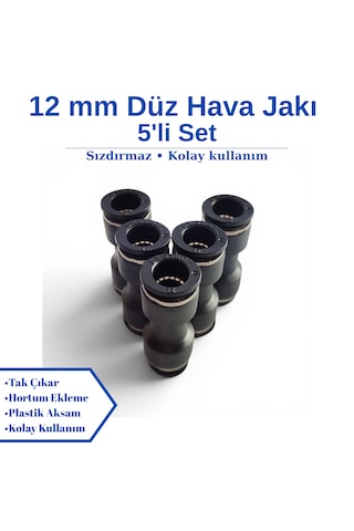 Pnömatik Düz Ekleme Jakı Hortum Birleştirici Rekor 4 - 6 - 8 - 10 - 12 Mm Seçenekli - 5'li Set