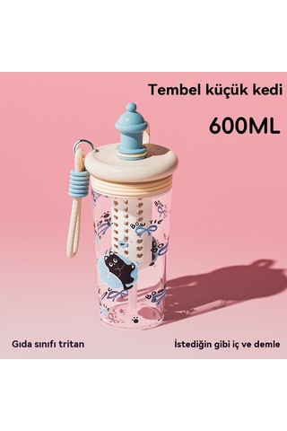 Yeni Büyük Kapasiteli Karikatür Pipetli Bardak Yavru Kedi