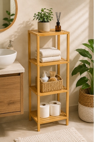 Robin Home 4 Raflı Bambu Çok Amaçlı Banyo & Mutfak Düzenleyici Bej